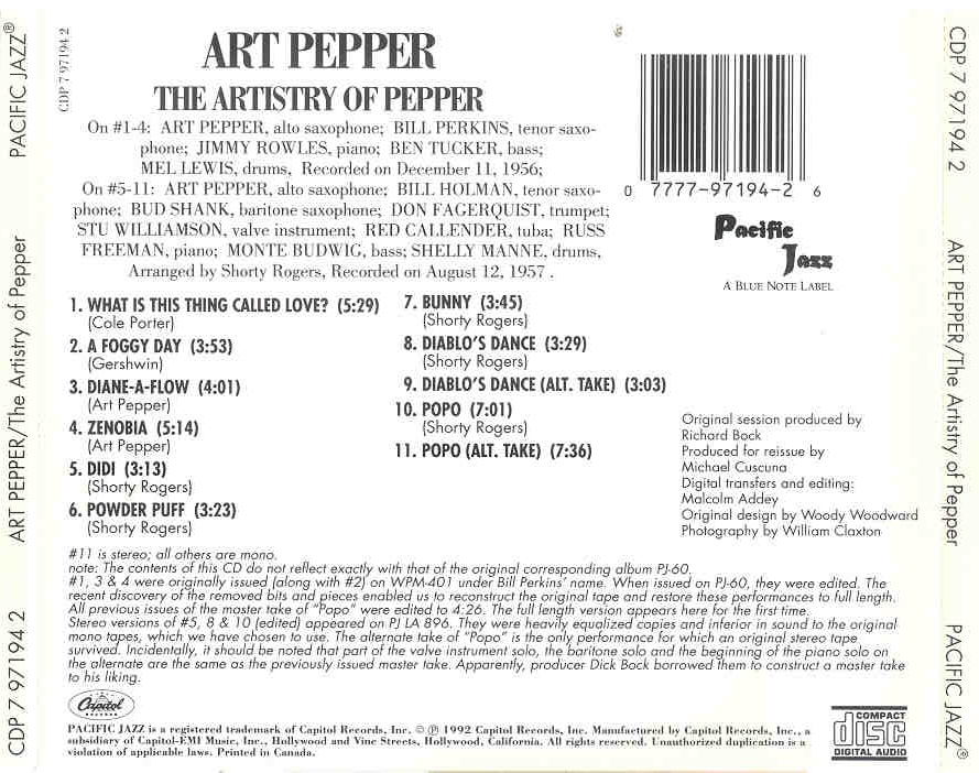 Art Pepper Discography - Artistry of Pepper