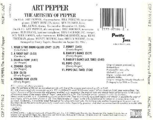 Art Pepper Discography - Artistry of Pepper